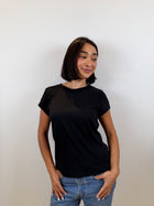The Cap Sleeve Tee in black, front view