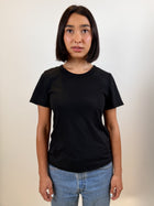 The Shortie Sleeve Tee in black, front view